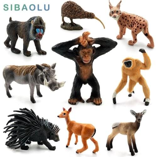 Deer Warthog Lynx Donkey Gibbon Porcupine kiwi bird mandrill Animal Model figurine home decor miniature fairy garden decoration