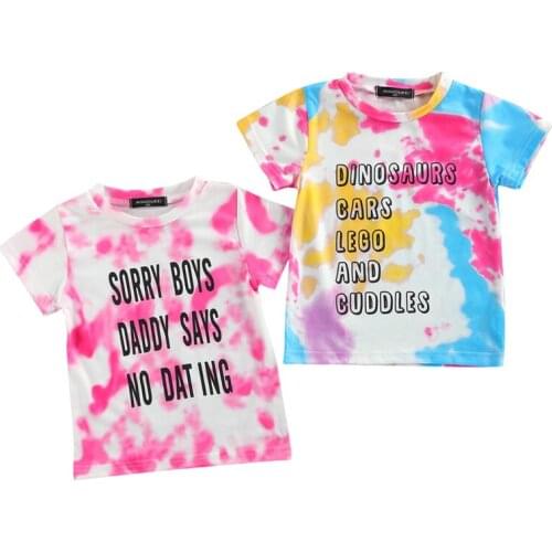 Casual Summer Boys Girls T-shirt Little Random Dyeing Letter Printing Short Sleeve Round Collar Top Clothes Kids Tshirts