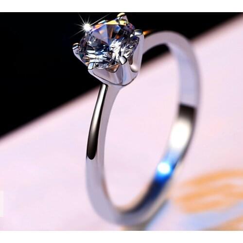 Luxury Female Small CZ Stone Ring Real 925 Sterling Silver Engagement Ring Solitaire Wedding Rings For Women