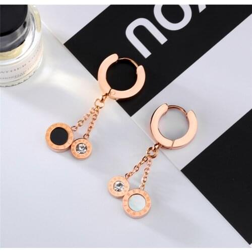 Stainless Steel Zircon Pearl Oysters Geometric Round Shape Stud Drop Earring for Women Vintage Statement Earrings Set Jewelry