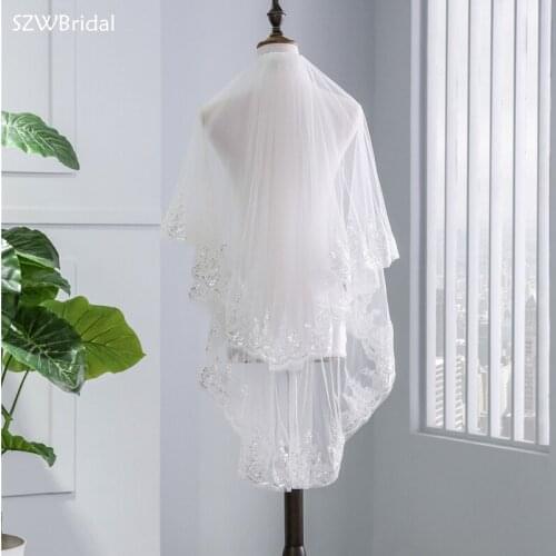 New Arrival Lace Sequins Bridal veils Wedding Veil Bride Mariage Bridal Headwear Wedding Accessories Matrimonio Voile Mariee