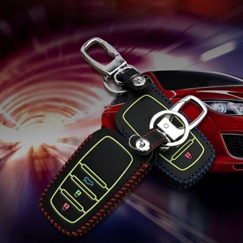 Luminous Top Layer Leather Controller Keychain Cover Key Ring Fob Key Case For toyota Corolla Highlander Camry RAV4 RAV 4