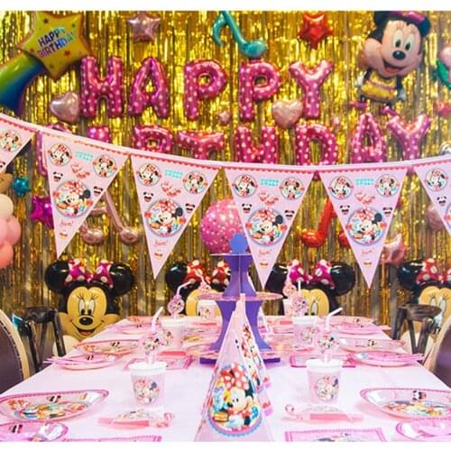 Minnie Mouse Theme beautiful Disposable Birthday Party Decorations Kids Girl Party Supplies Decoration Tableware Set
