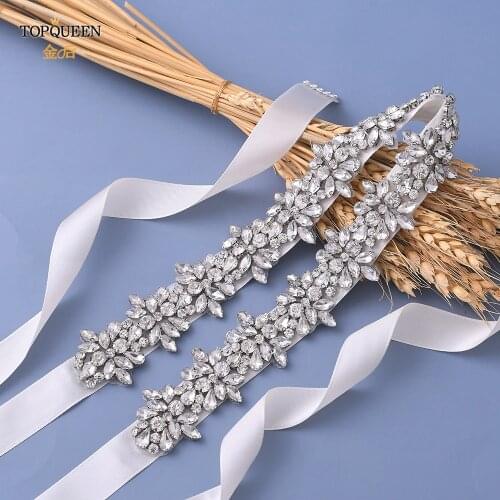 TOPQUEEN S269 Crystal Rhinestones Bride Belts Evening Party Gown Dresses Accessories Wedding Belt Waistband Bridal Belts Sashes