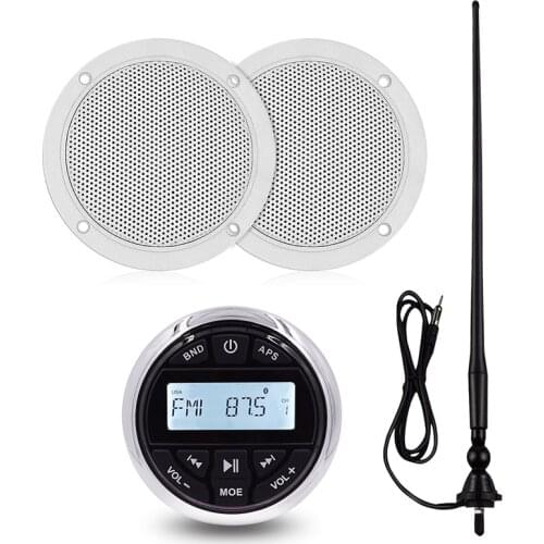 Waterproof Marine Stereo Audio Boat Bluetooth Receiver MP3 Player+4inch Marine Speakers For RV ATV Golf Cart Yacht+Radio Antenna