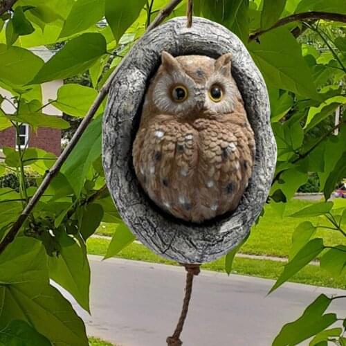 Funny Owl Ornaments Garden Statue Figurines Painted Wooden for Outdoor Home