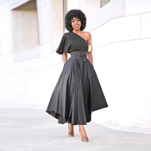 High Street Flowing Skirts Party Pockets faldas Black Skirt Ankle Length Adults Women Skirts With Bow Waist Solid jupe femme