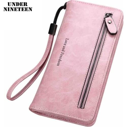 Under Nineteen New PU Women Wallets Fashion Womens Long Design Purse Vintage Female Leather Zipper Wallet Coin Purse Wholesale