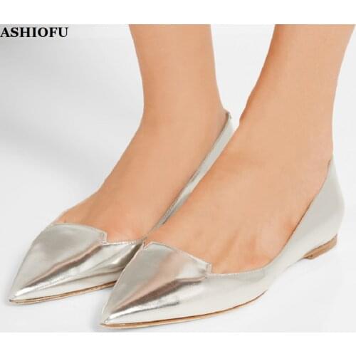 ASHIOFU New Ladies Handmade Flats Shoes Ballet Boat Party Prom Shoes Slip-on Daily Wear Fashion Evening Flats Court Shoes