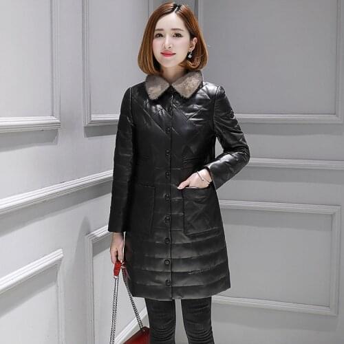 300% Real Sheepskin Coat Female Mink Fur Collar korean Down Jackets 2020 Winter Jacket Women Genuine Leather Jacket MY