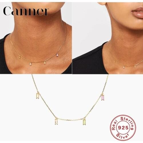 Canner Colorful 925 Sterling Silver Clavicle Necklace Square Zircon Choker Necklace For Women Wedding Jewelry joyas bijoux W5