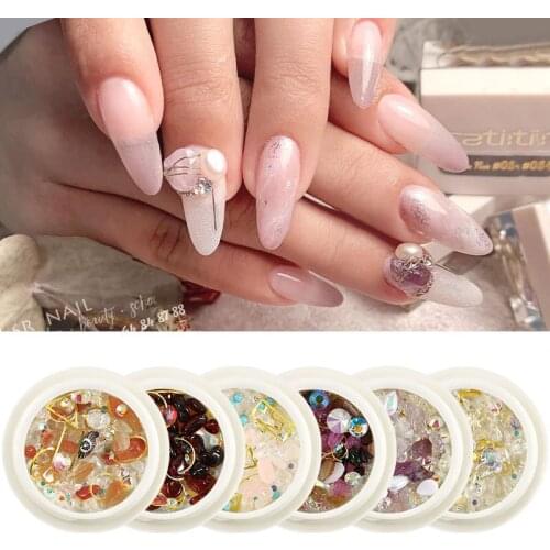 1 Box 3D Pearl Shell Irregular Nail Accessories Mixed Set UV Gel Sheet Sliding Nail Art Decoration DIY Nail Design Supplies