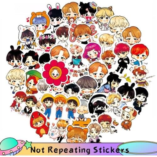 10/63Pcs Korean Stars Kpop Carton Toy PVC Sticker For Laptop Decals Idols Cute Photos Stickers Toy Skateboard Luggage Notebook