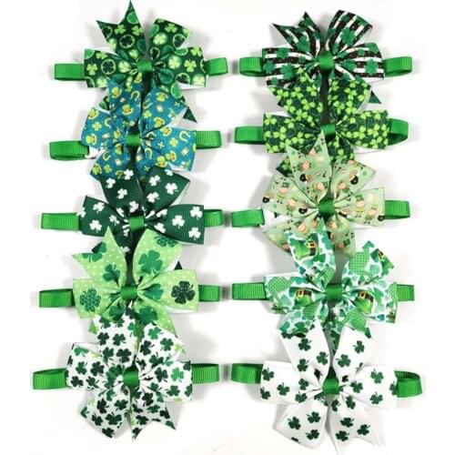 144 Pcs/Lot Wholesale St. Patricks Day Dogs Cats Green Necktie Puppy Ties Adjustable Pet Grooming Accessories