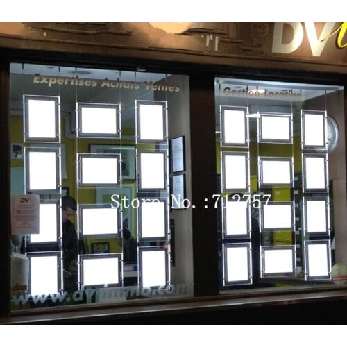 16PCS A4 +8PCS A3 LED Window Display System,Real Estate Agent Window Hanging LED Poster Display Frames Light Boxes