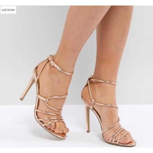 2019 sexy women gold metallic high heels party shoes buckle sandals cross strap sandals patent leather gladiator sandal