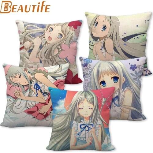 45X45cm ANOHANA Anime Girl Pillow Cover Square Zipper Cotton Linen Fabric Pillow Cases Bedroom Home Decorative Boys Girls Gift