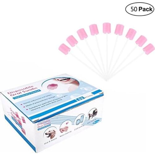50Pcs/Box Disposable Plum Blossom Shaped Oral Care Sponge Swabs Unflavored Sterile Dental Swabsticks for Mouth Cleaning