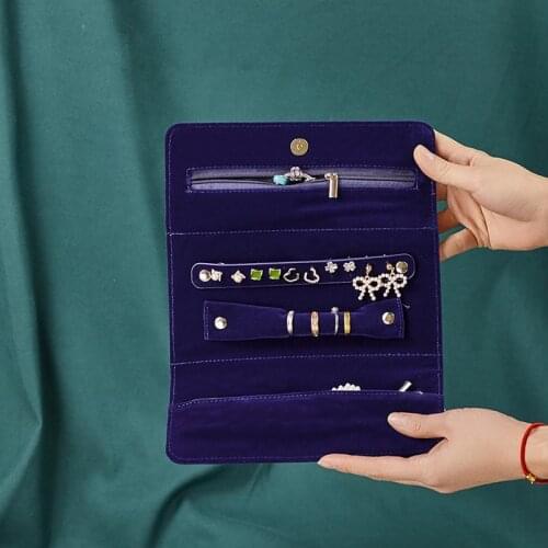 Velvet Portable Felt Jewelry Roll Storage Bag Folding Travel Earrings Necklaces Bracelets Rings Container Organizer