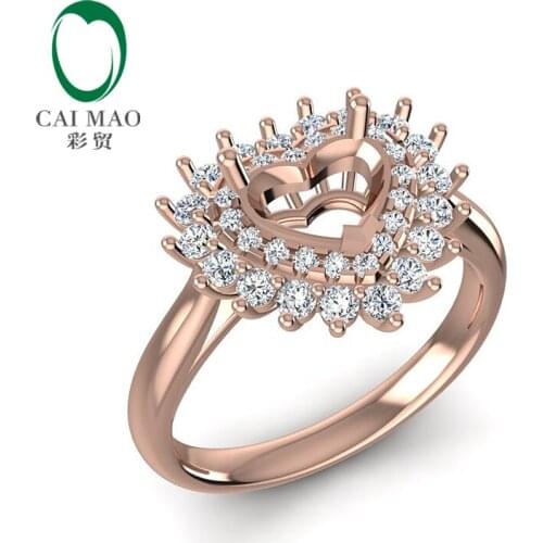 Caimao 14k Rose Gold 0.52ct 6x7mm Heart Cut Double Halos Diamond Engagement Ring Prong