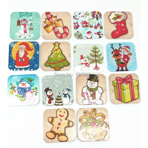 1000pcs 25mm Wood Square Christmas Buttons 2-Hole Embellishments For Scrapbooking Cardmaking Santa Snowman Reindeer Button