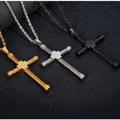 European and American Trend Hip Hop Necklace Christian Christian Cross Titanium Steel Mens Pendant