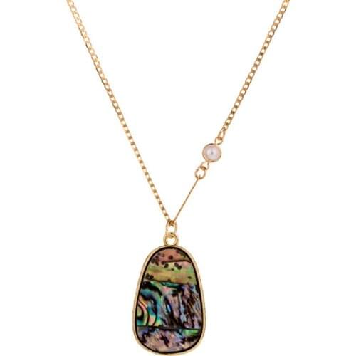 FYSL Light Yellow Gold Color Water Drop Abalone Shell Pendant Link Chain Necklace for Gift Jewelry