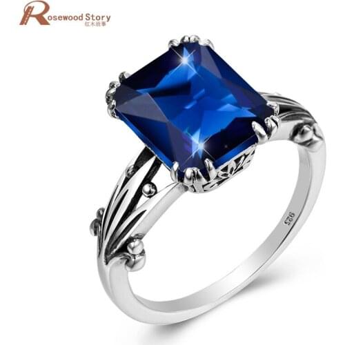 RedWood Sapphire Ring Square Vintage Princess Women Rings Silver 925 Handmade Carve Wedding Rings Female Brand Fine Jewelry