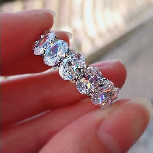 Luxury Female White Crystal Stone Ring Charm Silver Color Wedding Rings For Women Cute Oval Square Zircon Engagement Ring