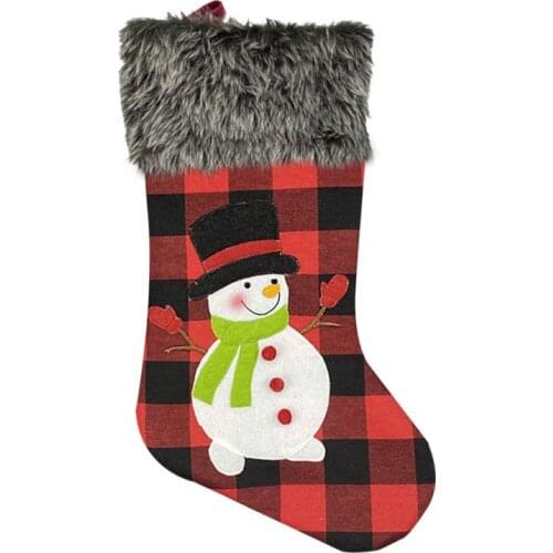 Creative Christmas Plaid Stockings Santa Claus Pattern Gift Border Xmas Character Christmas Decor Pendant Fireplace NEW