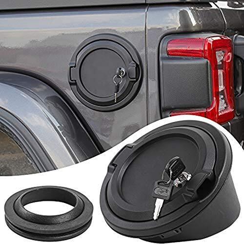 Car Gas Cap Cover Locking Fuel Tank Door for Jeep Wrangler JL JLU 2018 2019 ABS Aluminum Alloy Construction Black