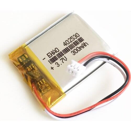 3.7V 300mAh lithium polymer lipo rechargeable battery 402530 JST 1.25mm 3pin connector for MP3 GPS bluetooth headset smartwatch