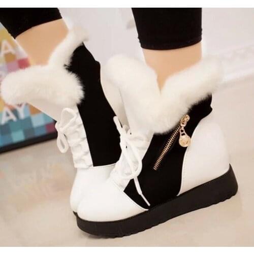 2020 Winter New Furry Snow Boots Womens Inner Heightening Short Boots Lace Up Plus Velvet Warm Fashion Cotton Boots Women