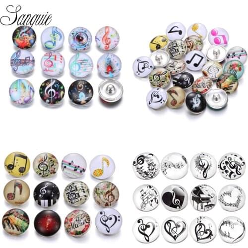 New arrival 12pcs/lot music snap jewelry 18mm snap buttons musical notation heart glass leather clasp snap button bracelet