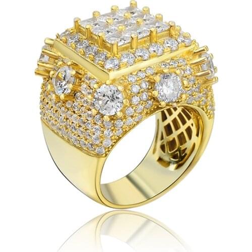 OTIY S925 High Quality Micro Pave Stone Huge Rings For Men Women Luxury White Zircon Engagement Jewelry Hip Hop Ring