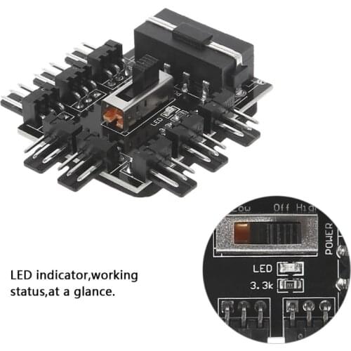 PC 1 to 8 4Pin Molex Cooler Cooling Fan Hub 3Pin Power Controller For PC Mining