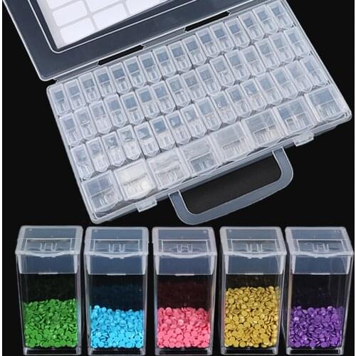 56/32 Cells Plastic Storage Box Stickers Funnel Sets for Diamond Painting Embroidery Accessories Tools Container Box Holder