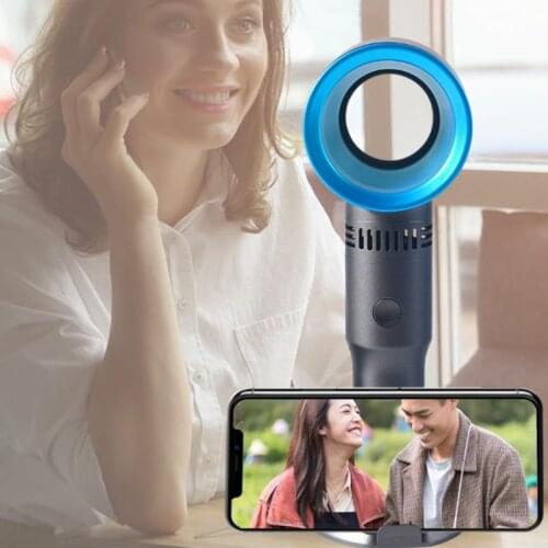 Mini Portable Handheld Bladeless Fan USB Rechargeable Leafless Cooling Fan Cooler with 3 Speed Level