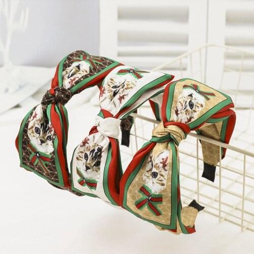 Cartoon Cat Bow Headband Korean New Hair Accessories Printing Fabric Hairband Girls