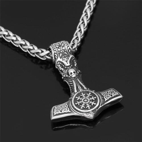 Dropshipping 1pcs Thors Hammer Mjolnir Pendant Necklace Men Viking Scandinavian Norse Stainless Steel Skeleton Fashion Jewelry