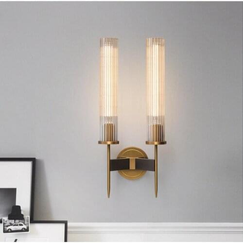 Light luxury copper crystal living room bedroom wall lamp background wall bedside lamp model room villa Nordic post-modern wall