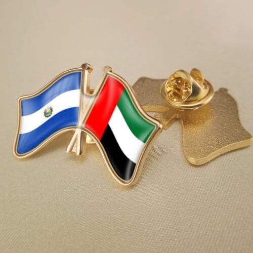 El Salvador and United Arab Emirates Crossed Double Friendship Flags Lapel Pins Brooch Badges
