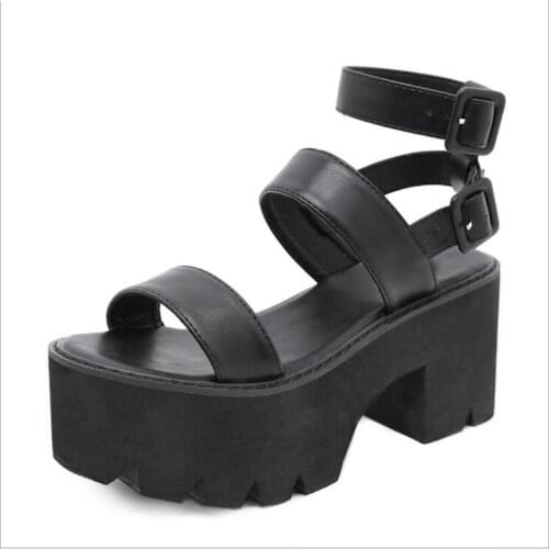 Ankle Strap Summer Fashion Women Sandals Open Toe Platform Shoes High Thick Heels Female Black Unique Party Shoes Large size