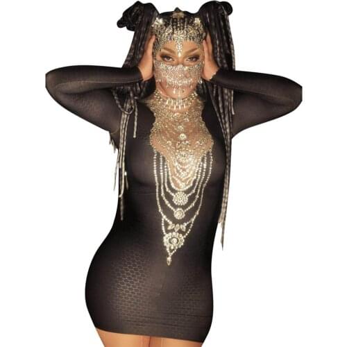 Sexy Rhinestone Tassel Evening Party Dress Women Stretch Crystal Prom Bodycon Dress Club Jazz Latin Dance Short Dress Stage Wear