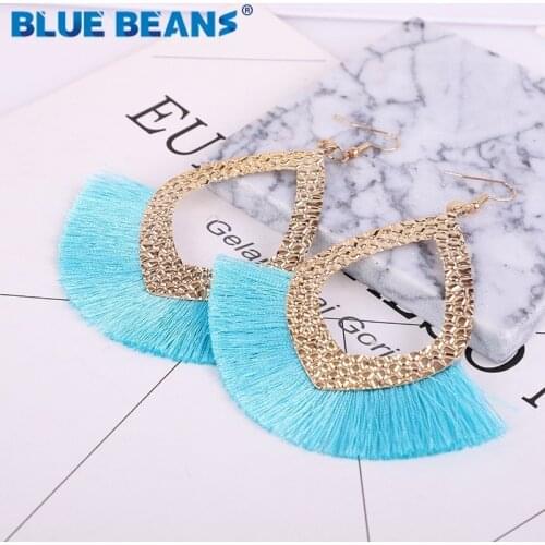 Earrings for women korean fashion tassel Pendant geometric bohemia punk long blue gold indian jewelry manual wholesale studs cc