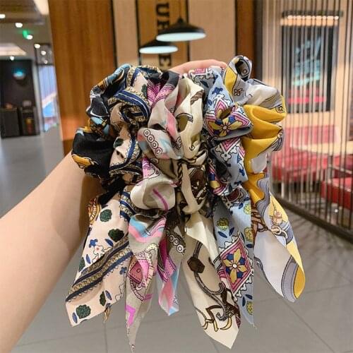 Chiffon Silk Bowknot Elastic Scrunchies Hair Ties Pearl Ponytail Holder Rope Rubber Hair Accessories Headbands For Women Girls