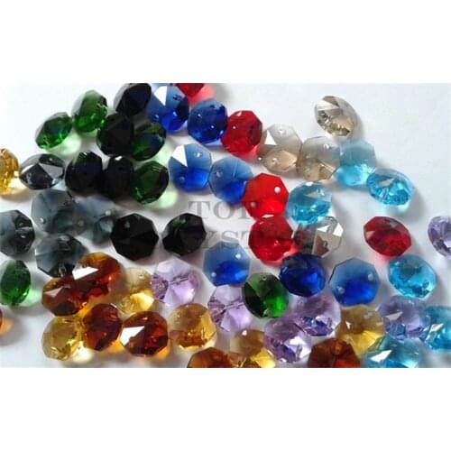 50Pcs 14MM Glass Crystal Octagon Beads In 1 Hole/2Holes Freeshipping (16 color choose)