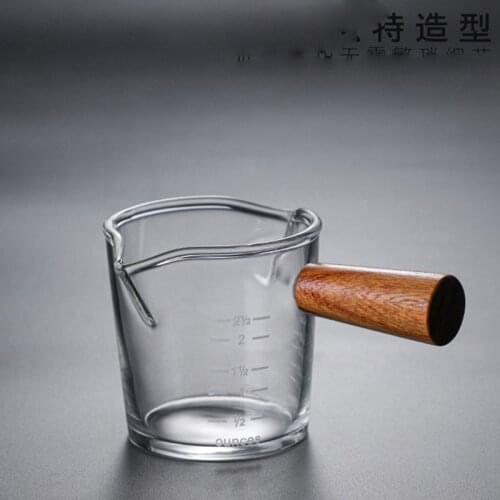 Heat-resisting Glass Measuring Cup Milk Scale Microwave Measure Jug Double Mouth Glass Milk Jug With Wooden Handle 70ml 75ml
