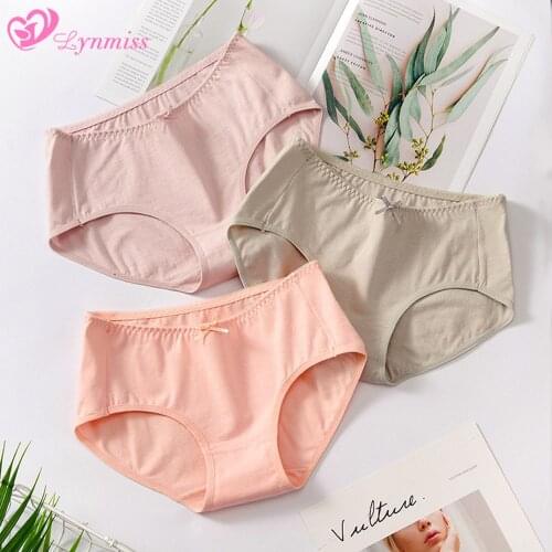 Womens Panties Mid-waist Cotton Women Underwear Cute Bow Panties Breathable Simplicity Solid Color Girly Briefs Ladies Lingerie