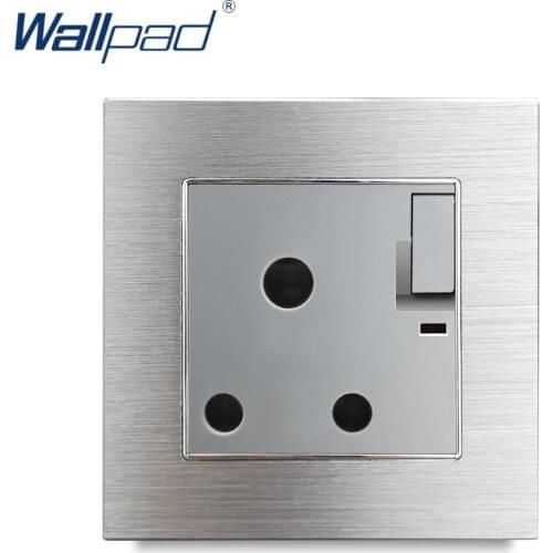 UK 15A Socket Outlet With LED Indicator Wallpad Luxury Wall Light Switch British Satin Metal 15A Power Outlet with Neon